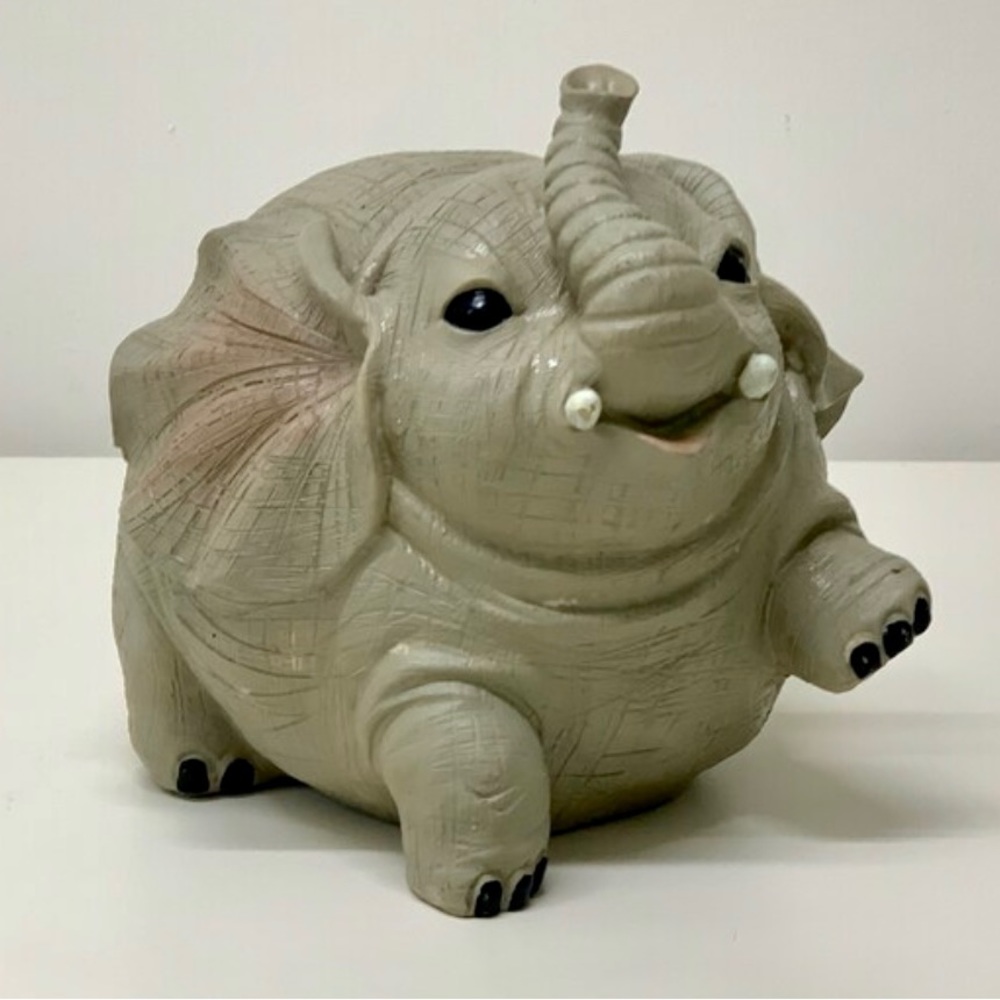 Vintage Round Fat Rotund Happy Frolicking Playful Baby Elephant Figurine